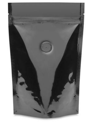 Stand-Up Coffee Pouches - 6 x 9 x 3", Glossy Black S-23456BL