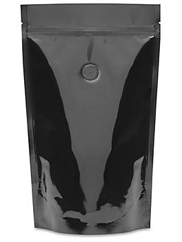 Stand-Up Coffee Pouches - 7 x 11 1/2 x 4", Glossy Black S-23457BL