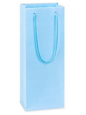 Matte Laminate Shopping Bags - 5 x 3 1/2 x 13 1/4", Wine, Light Blue S-23479LTBLU