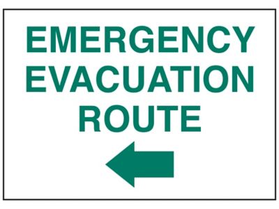 "Emergency Evacuation Route" Arrow Left Sign