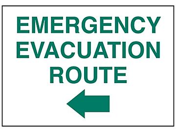"Emergency Evacuation Route" Arrow Left Sign