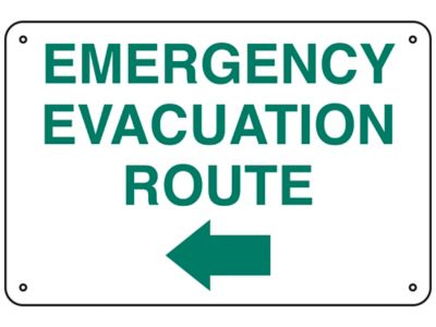 "Emergency Evacuation Route" Arrow Left Sign - Aluminum S-23488A