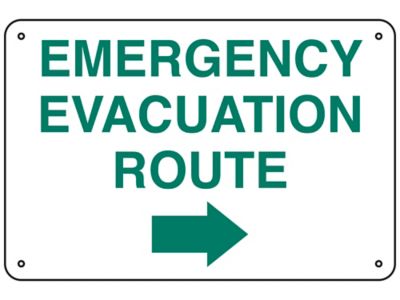 "Emergency Evacuation Route" Arrow Right Sign - Aluminum S-23489A