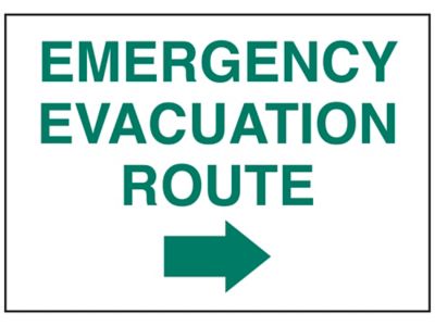 "Emergency Evacuation Route" Arrow Right Sign - Vinyl, Adhesive-Backed S-23489V