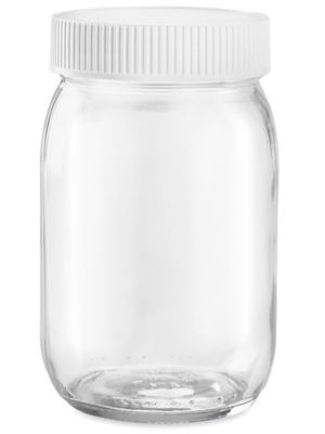 Wide-Mouth Glass Jars - 16 oz, Plastic Cap