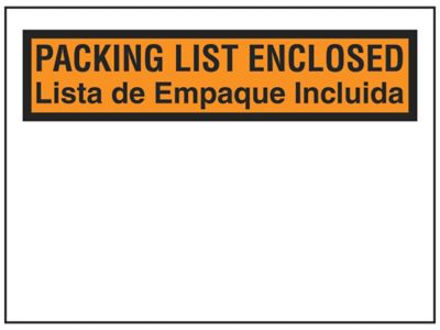English/Spanish Packing List Envelopes - "Packing List Enclosed",  4 1/2 x 6"