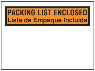 English/Spanish Packing List Envelopes - "Packing List Enclosed", 4 1/2 x 6" S-23585