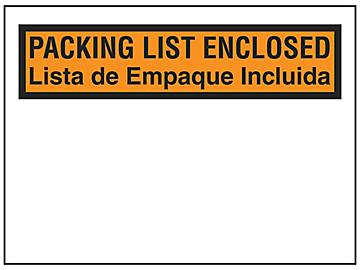 Sobres para Listas de Empaque en Inglés/Español - "Packing List Enclosed",  4 1/2 x 6"