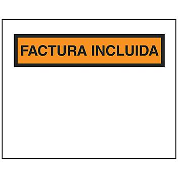 Sobres para Listas de Empaque en Español - "Factura Incluida", 4 1/2 x 5 1/2" S-23586