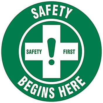 Warehouse Floor Sign - "Safety Begins Here", 17" Diameter S-23681