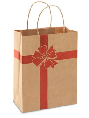  Printed Kraft Paper Shopping Bags - 8 x 4 1/2 x 10 1/4", Cub