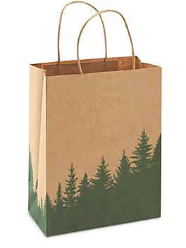 Printed Kraft Paper Shopping Bags - 8 x 4 1/2 x 10 1/4", Cub, Trees S-23723TREE