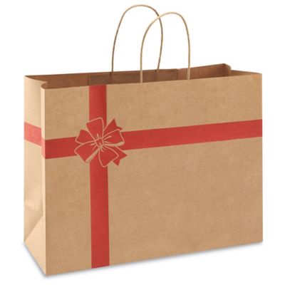 Printed Kraft Paper Shopping Bags - 16 x 6 x 12, Vogue, Red Bow
