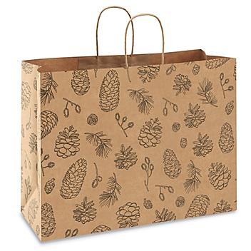 Printed Kraft Paper Shopping Bags - 16 x 6 x 12", Vogue, Pine Cones S-23724PINE