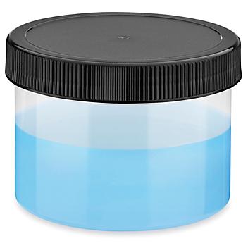 Translucent Round Wide-Mouth Plastic Jars Bulk Pack - 8 oz, Black Cap S-23740B-BL