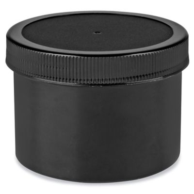 Black Round Wide-Mouth Plastic Jars - 8 oz S-23748