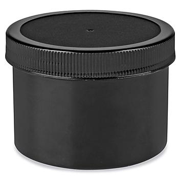 Black Round Wide-Mouth Plastic Jars - 8 oz S-23748