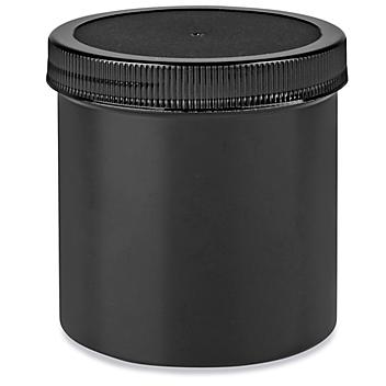 Black Round Wide-Mouth Plastic Jars - 16 oz S-23749