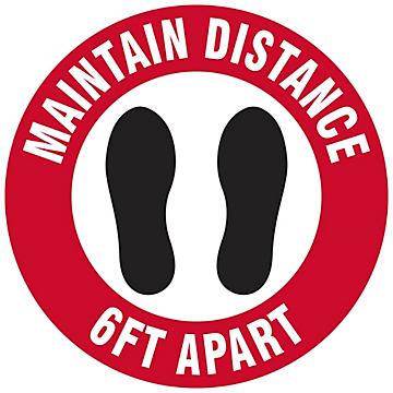 Warehouse Floor Sign - "Maintain Distance 6 Ft Apart", 17" Diameter