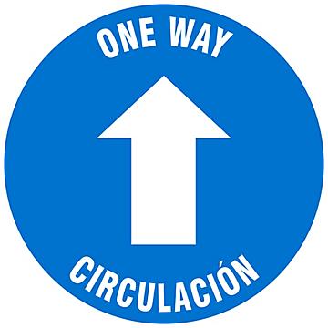 Bilingual English/Spanish Warehouse Floor Sign - "One Way Circulación", 17" Diameter