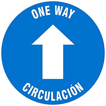 Bilingual English/Spanish Warehouse Floor Sign - "One Way Circulación", 17" Diameter S-23793
