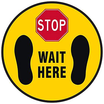 Warehouse Floor Sign - "Stop Wait Here", 17" Diameter