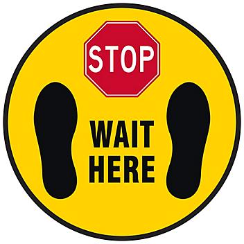 Warehouse Floor Sign - "Stop Wait Here", 17" Diameter S-23794