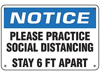"Please Practice Social Distancing, Stay 6 Ft Apart" Sign - Aluminum S-23802A