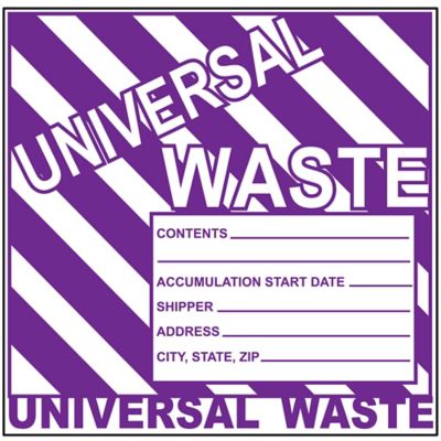 "Universal Waste" Labels - Weatherproof, 6 x 6" S-23855
