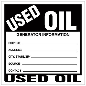 "Used Oil" Labels - Weatherproof, 6 x 6" S-23856