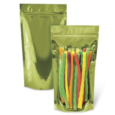 Ultra Clear Stand-Up Barrier Pouches - 6 x 11 x 3", Lime Back S-23898GB