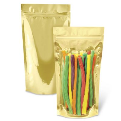 Ultra Clear Stand-Up Barrier Pouches - 6 x 11 x 3", Gold Back S-23898GLDB