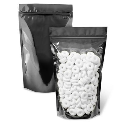 Ultra Clear Stand-Up Barrier Pouches - 7 x 11 1/2 x 4", Black Back S-23899BLB