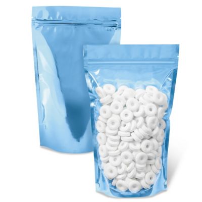 Ultra Clear Stand-Up Barrier Pouches - 7 x 11 1/2 x 4", Blue Back S-23899BLUB