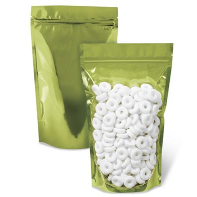 Ultra Clear Stand-Up Barrier Pouches - 7 x 11 1/2 x 4", Lime Back S-23899GB