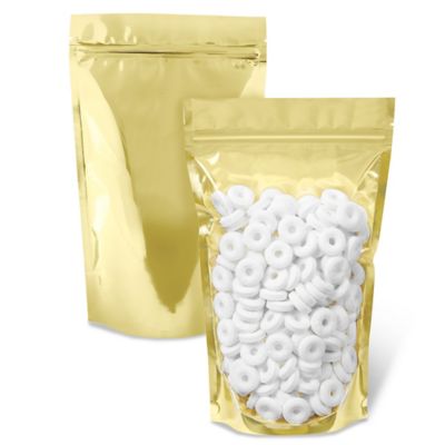 Ultra Clear Stand-Up Barrier Pouches - 7 x 11 1/2 x 4", Gold Back S-23899GLDB