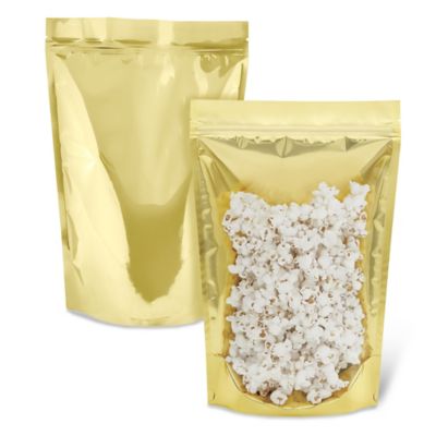 Ultra Clear Stand-Up Barrier Pouches - 9 x 13 1/2 x 4 3/4", Gold Back S-23900GLDB