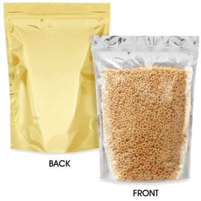 Glossy Stand-Up Barrier Pouches - 11 3/4 x 15 3/4 x 5 3/8", Gold Back S-24067GLDB