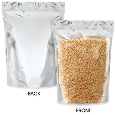 Glossy Stand-Up Barrier Pouches - 11 3/4 x 15 3/4 x 5 3/8", Silver Back S-24067SILB