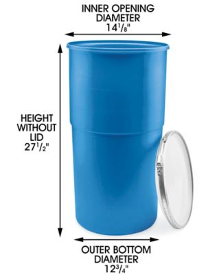 Plastic Drum with Lid - 15 Gallon, Open Top, Blue S-24088 - ULINE