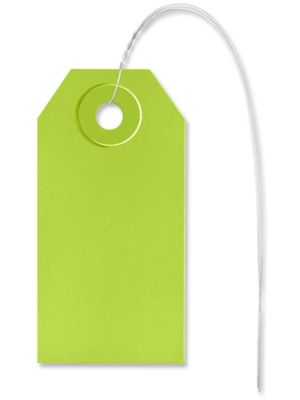 Shipping Tags 1, 2 3/4 x 1 3/8", Prewired, Green S2410GPW Uline