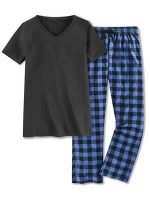 Ladies' 2-PC Blue- Blue Plaid Pajama Set