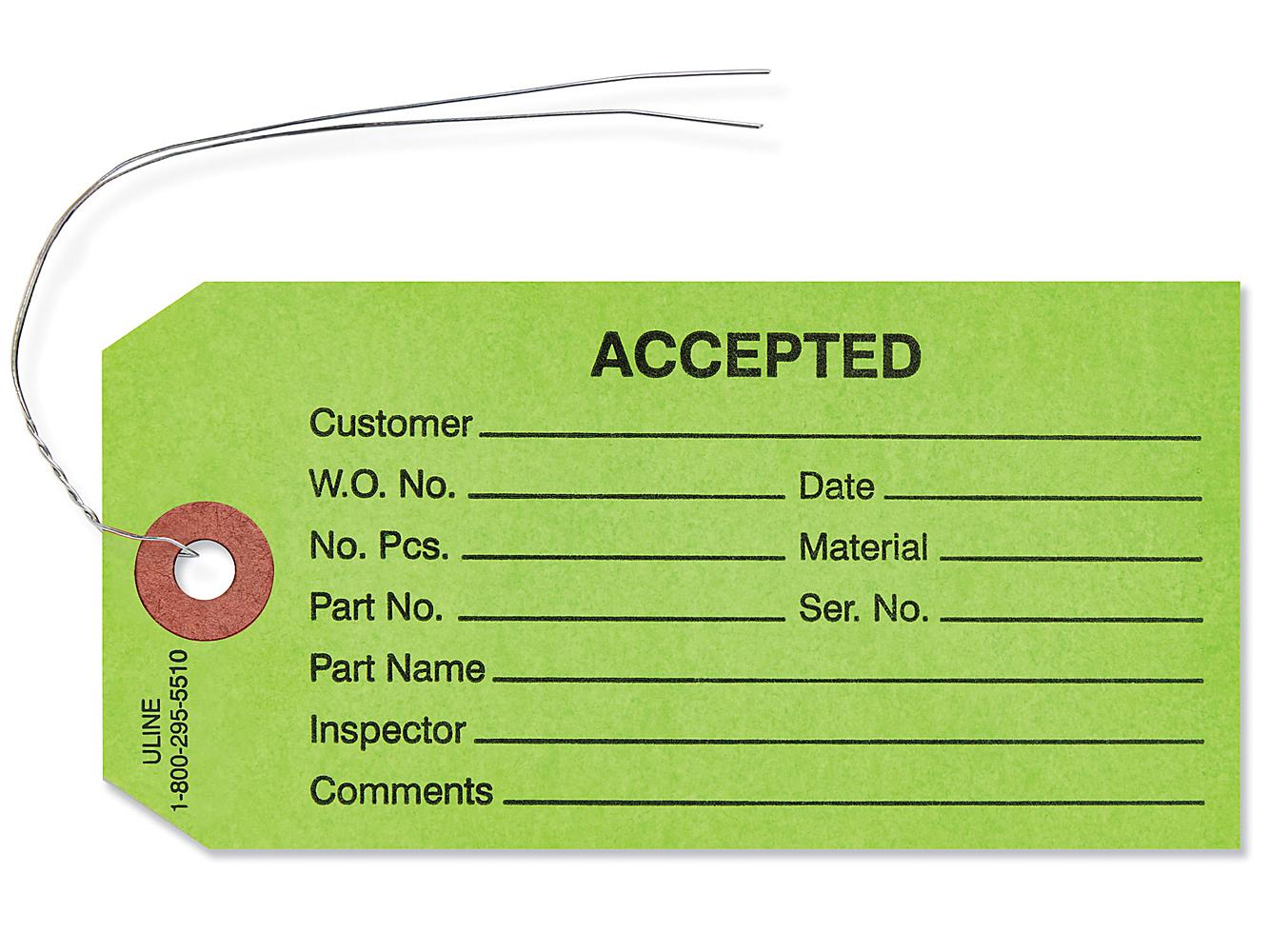 Green Inspection Tags Pre-Wired,Accepted 1000/Case 4 3/4 x 2 3/8 