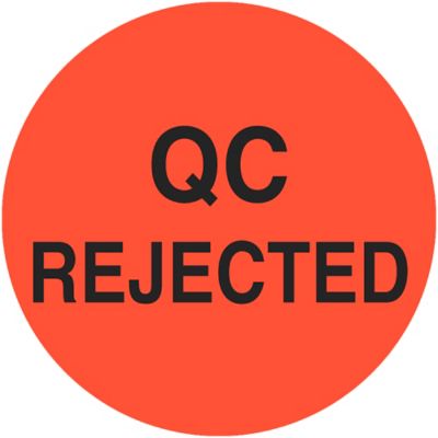 Étiquettes adhésives de gestion des stocks – « QC Rejected », 1 po, circulaire