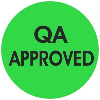 Étiquettes adhésives de gestion des stocks – « QA Approved », 2 po, circulaire