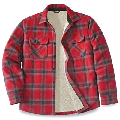 Flannel Shirt Jacket - Red Plaid, XL S-24264R-X - Uline