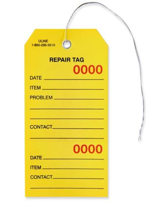 Weatherproof Vinyl Repair Tags - #5, Pre-wired, Yellow S-24267YPW - Uline