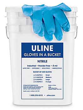 Uline Blue Industrial Nitrile Gloves in a Bucket - 4 Mil, Large S-24295-L