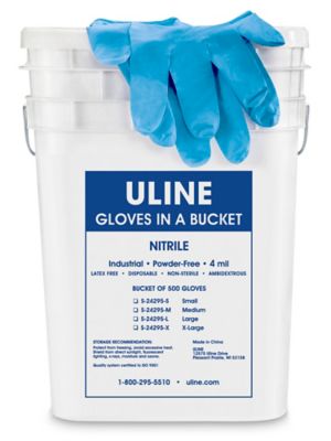 Uline Blue Industrial Nitrile Gloves in a Bucket - 4 Mil, Medium S-24295-M