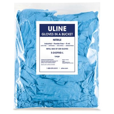  Uline Blue Industrial Nitrile Gloves in a Bucket Refill Bag - 4 Mil